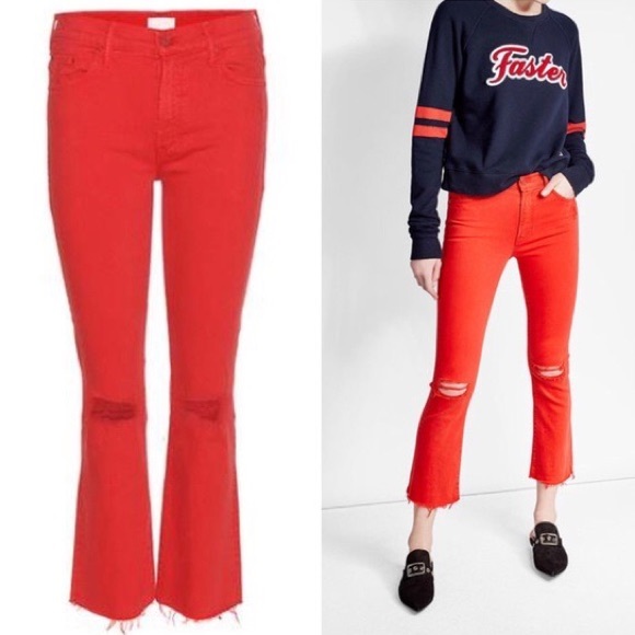 MOTHER Denim - MOTHER Denim Insider Crop Fray Jean in Blow by Blow (Red) Size 26